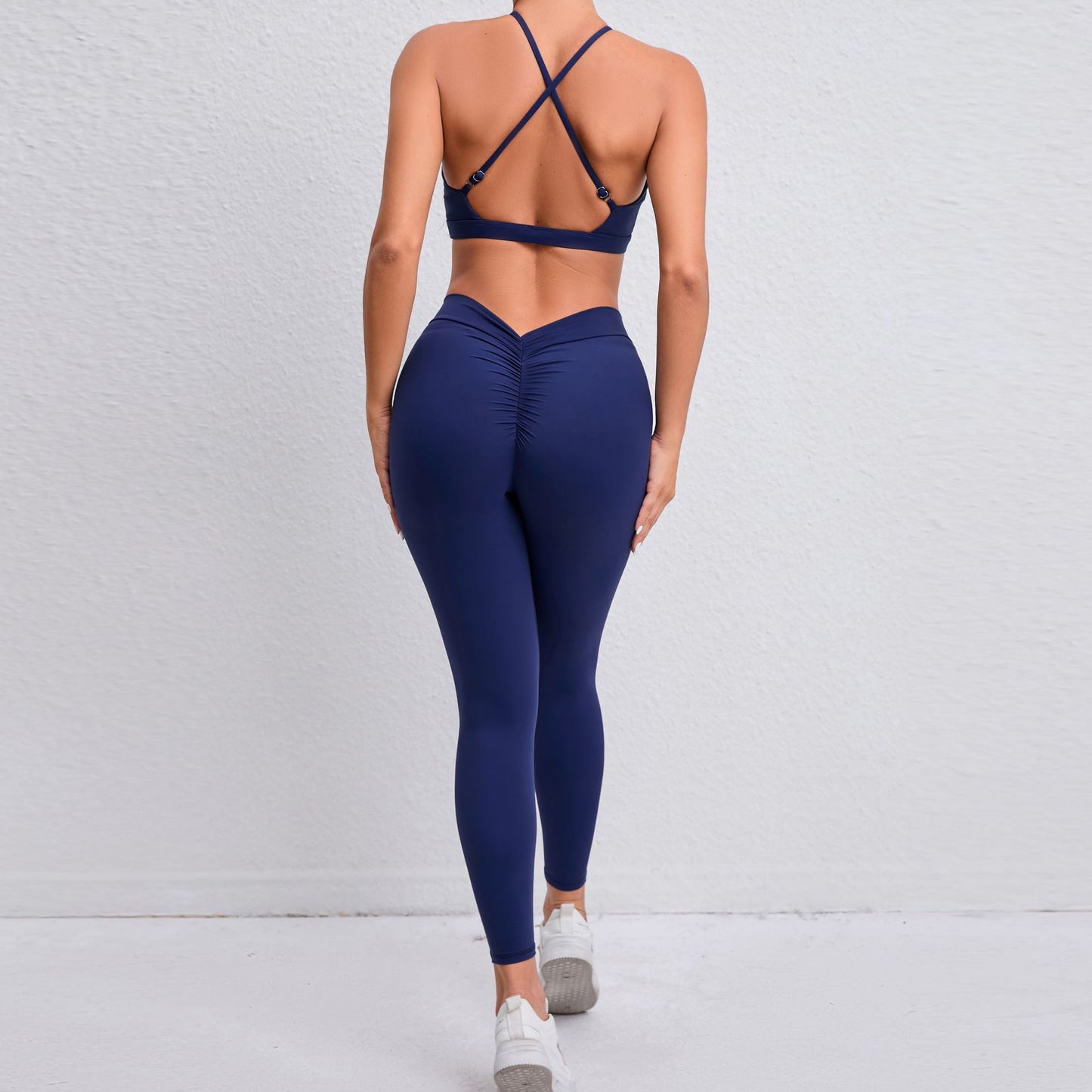 Nude Feel Yoga Clothes Cross Beauty Back Exercise Body Hugging Suit Running Breathable Quick Drying Fitness Two Piece Set