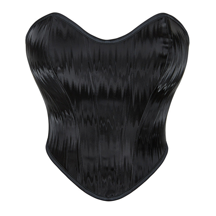 Black Wave Grain Plastic Bones Women Tube Top Breasts Support Push up Court Shaper