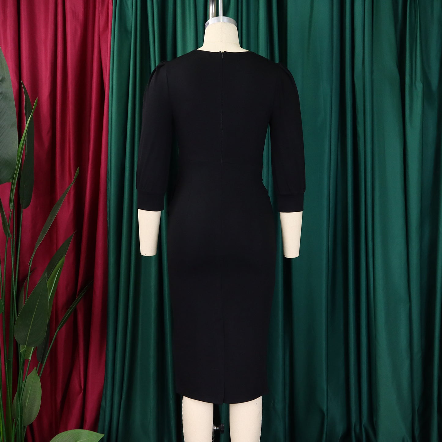 Solid Color round Neck Office Office Hip Dress