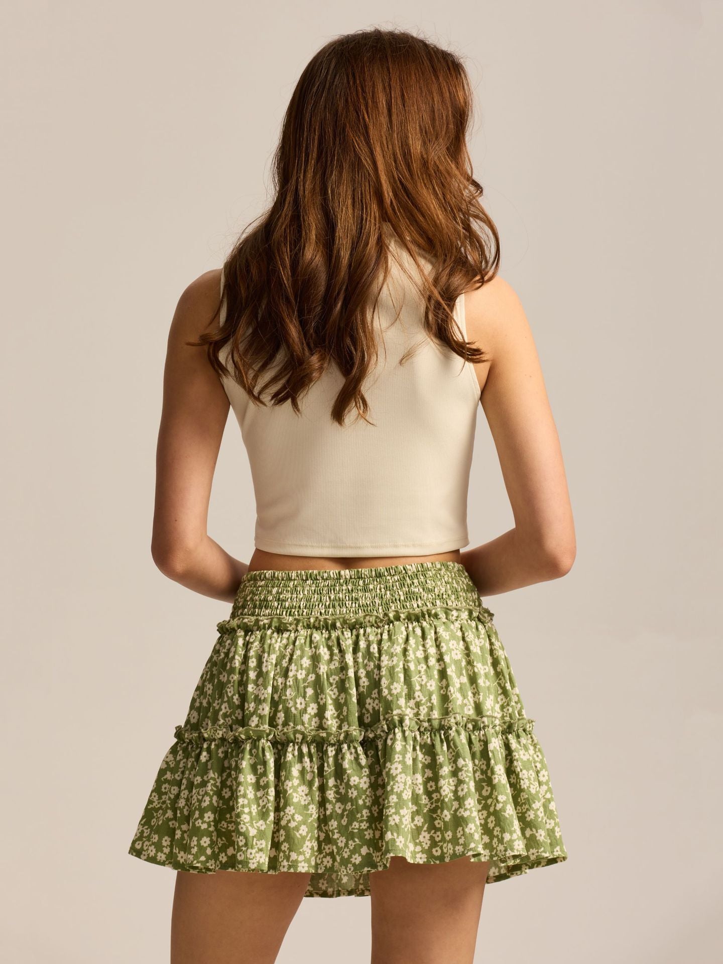 Floral Skirt Pants Lined A line Skirt High Quality Smocking Tight Waist Elastic Culottes