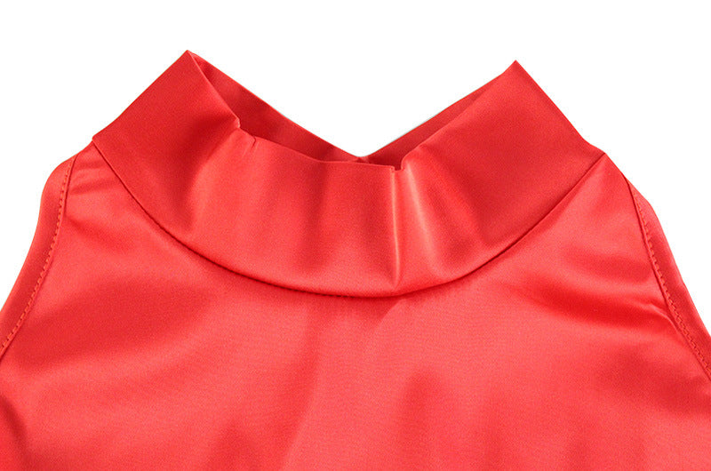Elegance Sleeveless Halter Slim Fit Backless Satin Fashionable Simple Fishtail Hip Dress