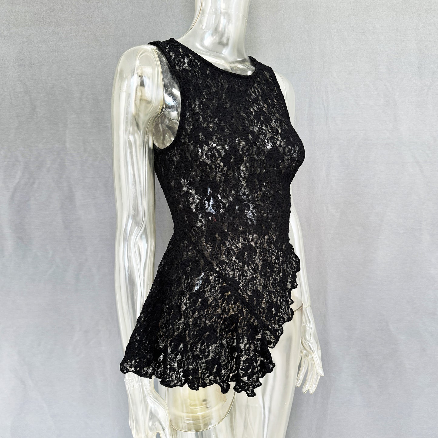 Spring Summer Women Lace Shirt Waist Tight Irregular Asymmetric Oblique Vest Top