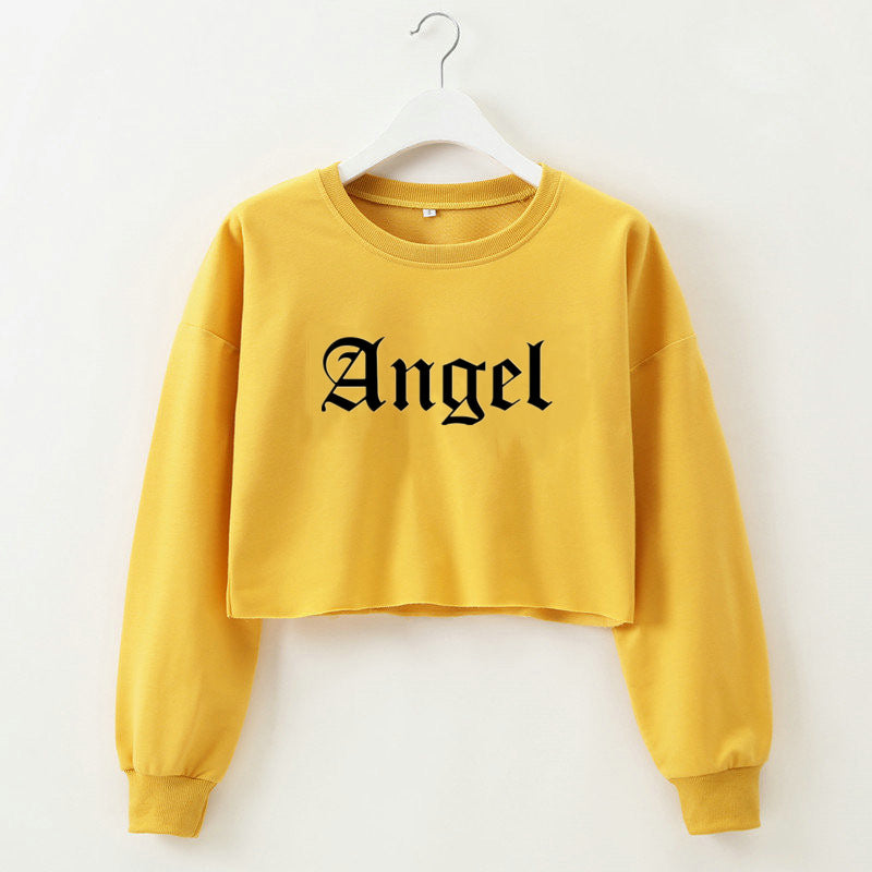 Women Clothing Autumn Winter Angel Letter Graphic Printed Short Long Sleeved Sweatshirt for Women
