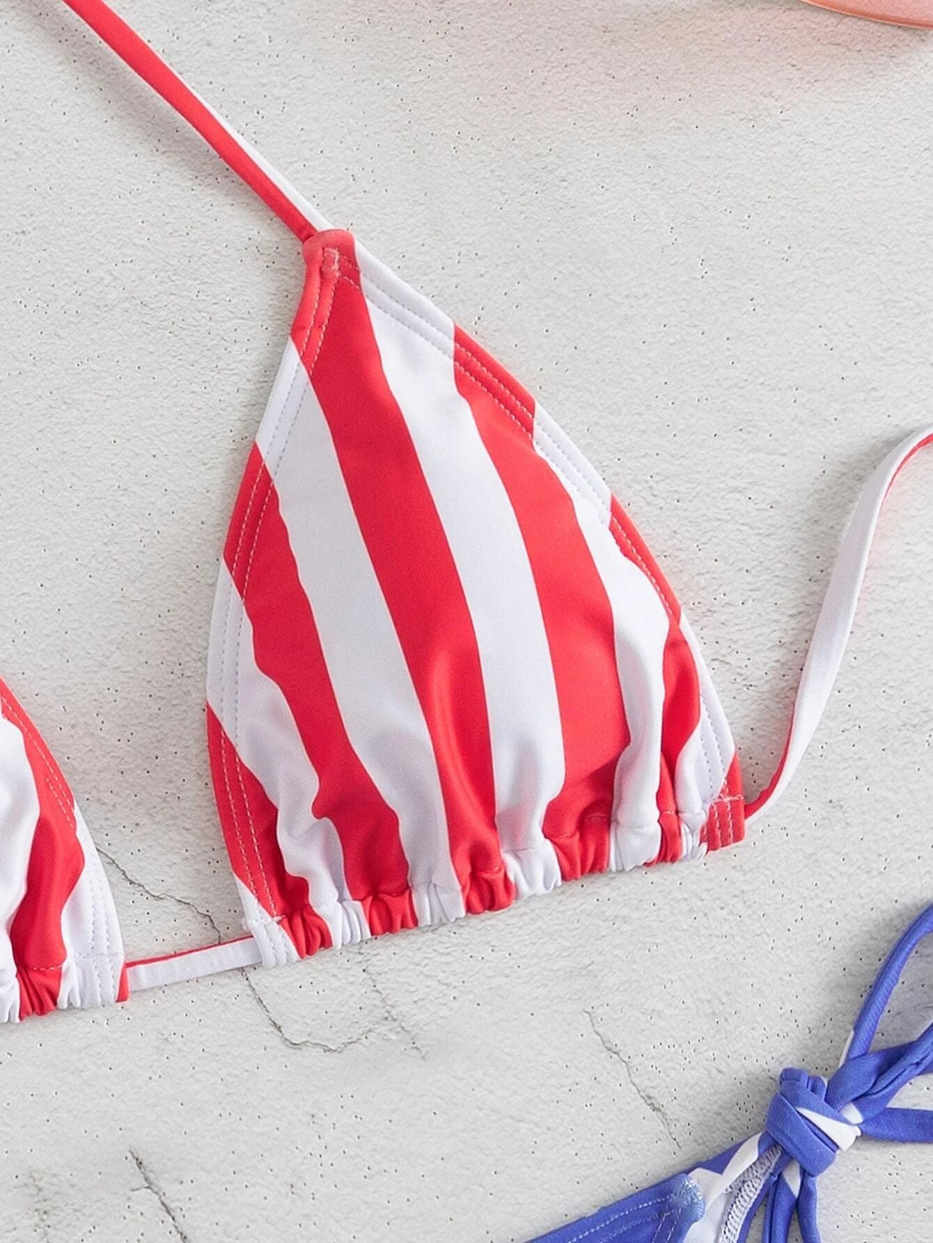 Halter Split Women Swimsuit Colored Triangle Bag Lace up Bikini