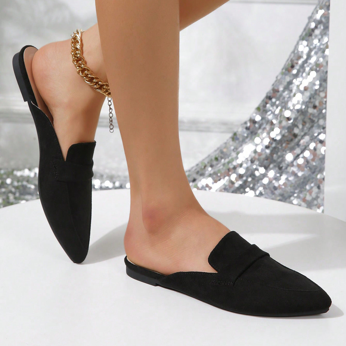 Closed Toe Half Slippers Women Summer Wear Pointed Toe Flat Bottom Slip on Lazy plus Size Sandals Muller Shoes