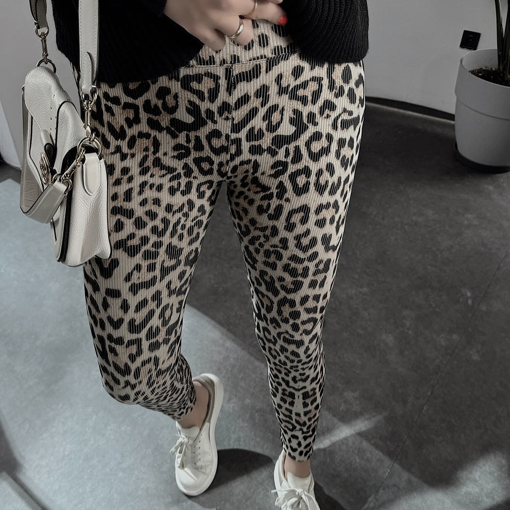 Women High Elastic High Waist Comfortable High Waist Soft Leopard Print High Elastic Home Trousers