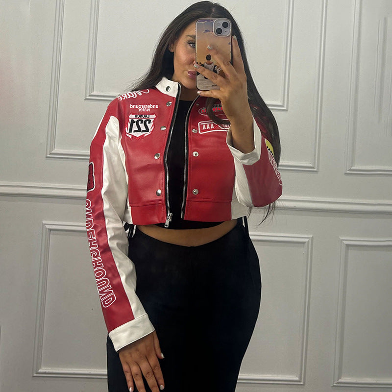 Autumn Winter Women Clothing Sexy Cropped Vintage Floral Print Long Sleeves Varsity Jacket