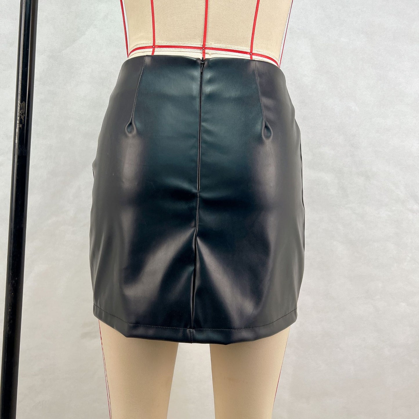 Women Clothing High Waist Package Hip with A Zipper Short Skirt Faux Leather Skirt Split All Matching Skirt