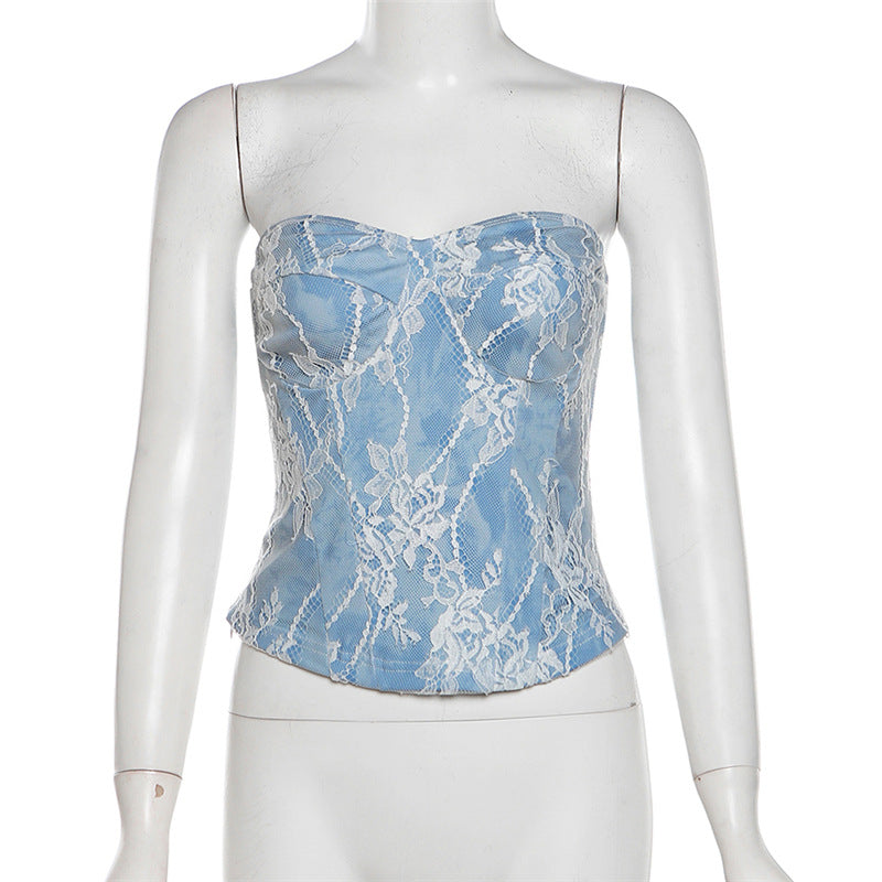 Women Clothing Sexy Bandeau Waist Tight Sexy Slim Fit Cropped Pattern Vest