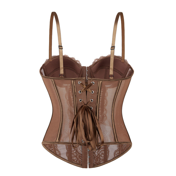 Sexy Push up Corset Eyelash Lace See through Sexy Sling Tunic