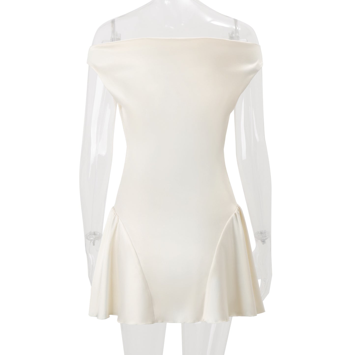 Women Clothing Autumn French Sexy Pure Sweet Waist Controlled Satin Dress