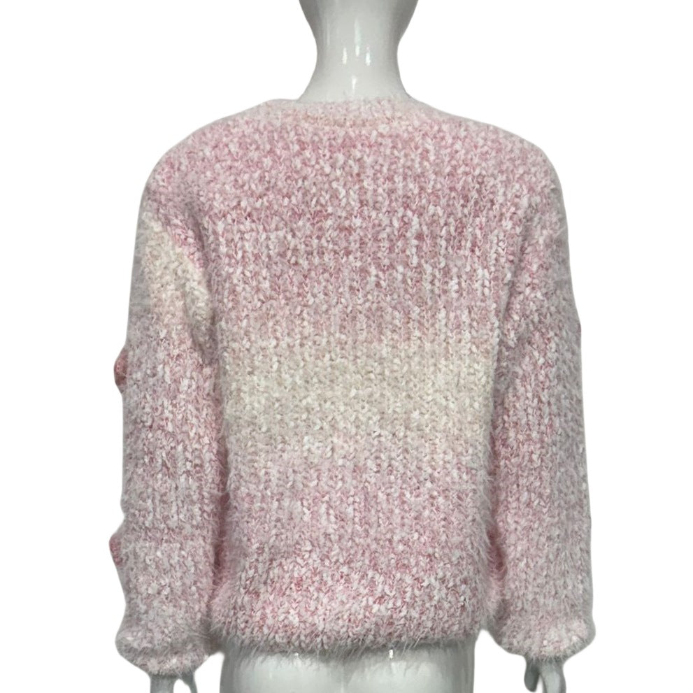 Autumn Winter round Neck Loose Three Dimensional Floral Gradient Sweater Sweet Youthful Looking Soft Glutinous Warm Beautiful Sweater