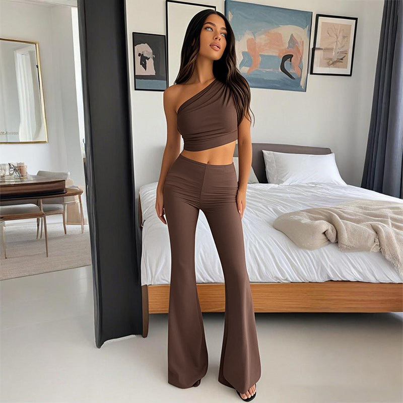 Women Two Piece Set Casual Solid Color Slim Vest Top Set