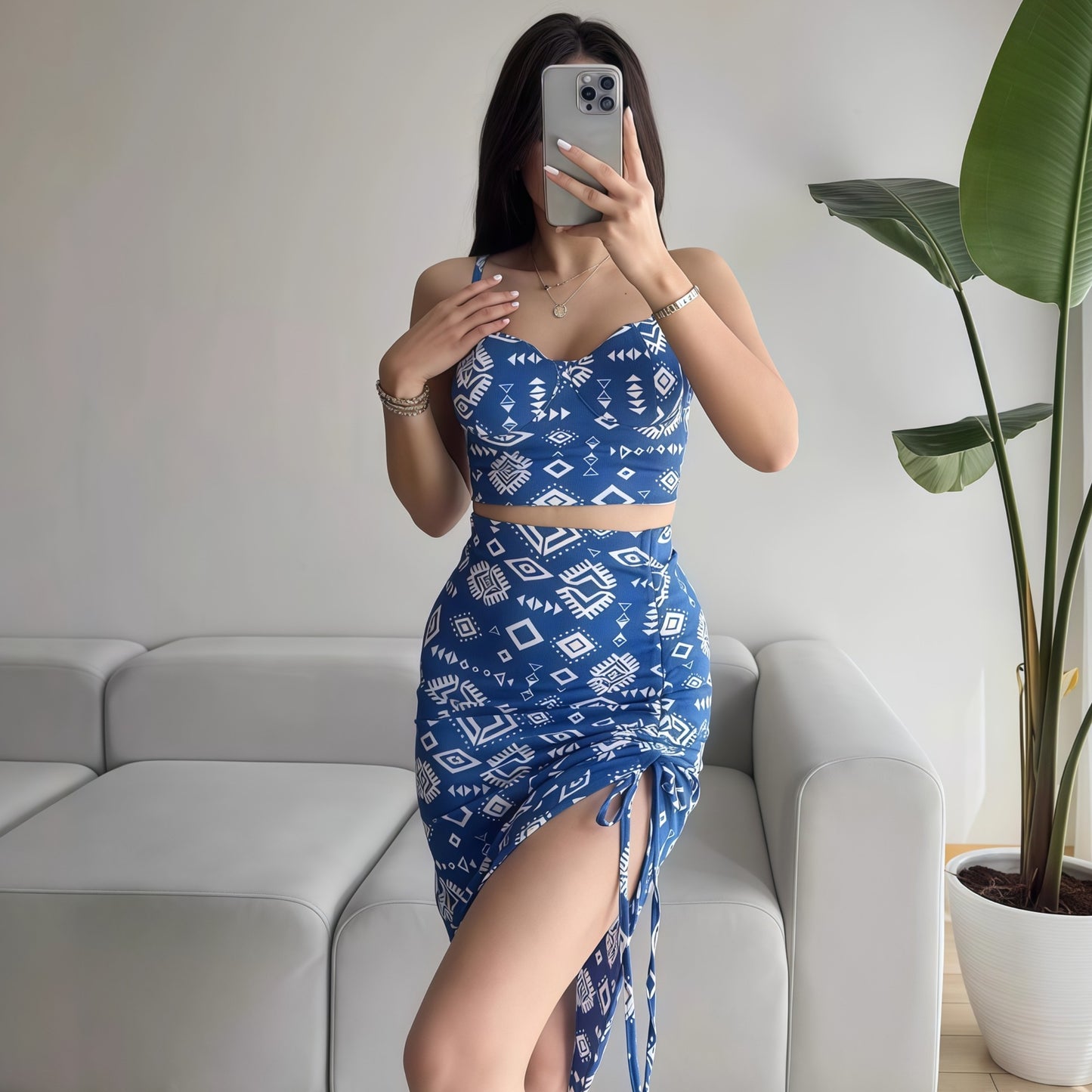 Vacation Sexy Summer Sexy Floral Camisole Midi Skirt Two Piece Sets