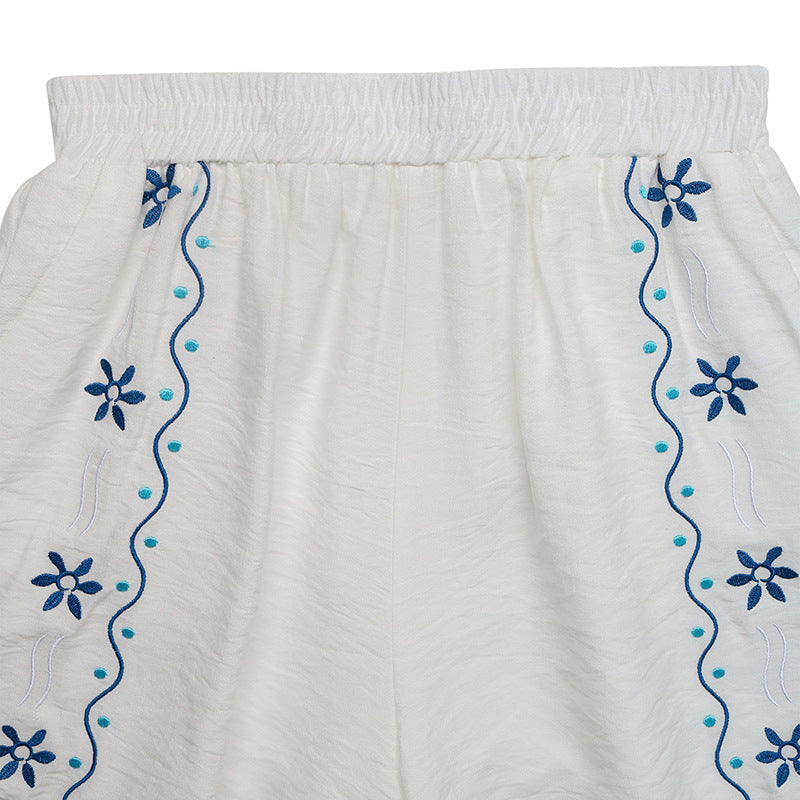 Ethnic Holiday Women Clothing Summer Casual Embroidery Cardigan Sleeveless Tank Top Shorts Two Piece Sets