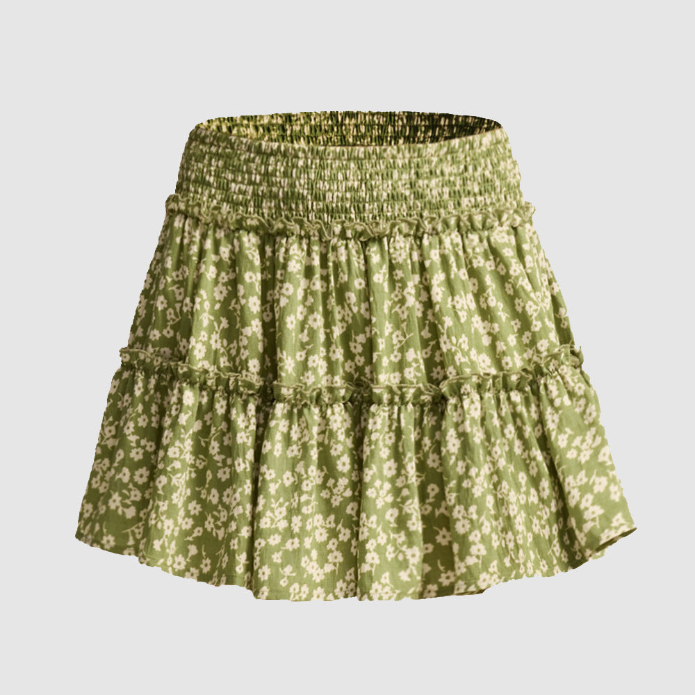 Floral Skirt Pants Lined A line Skirt High Quality Smocking Tight Waist Elastic Culottes