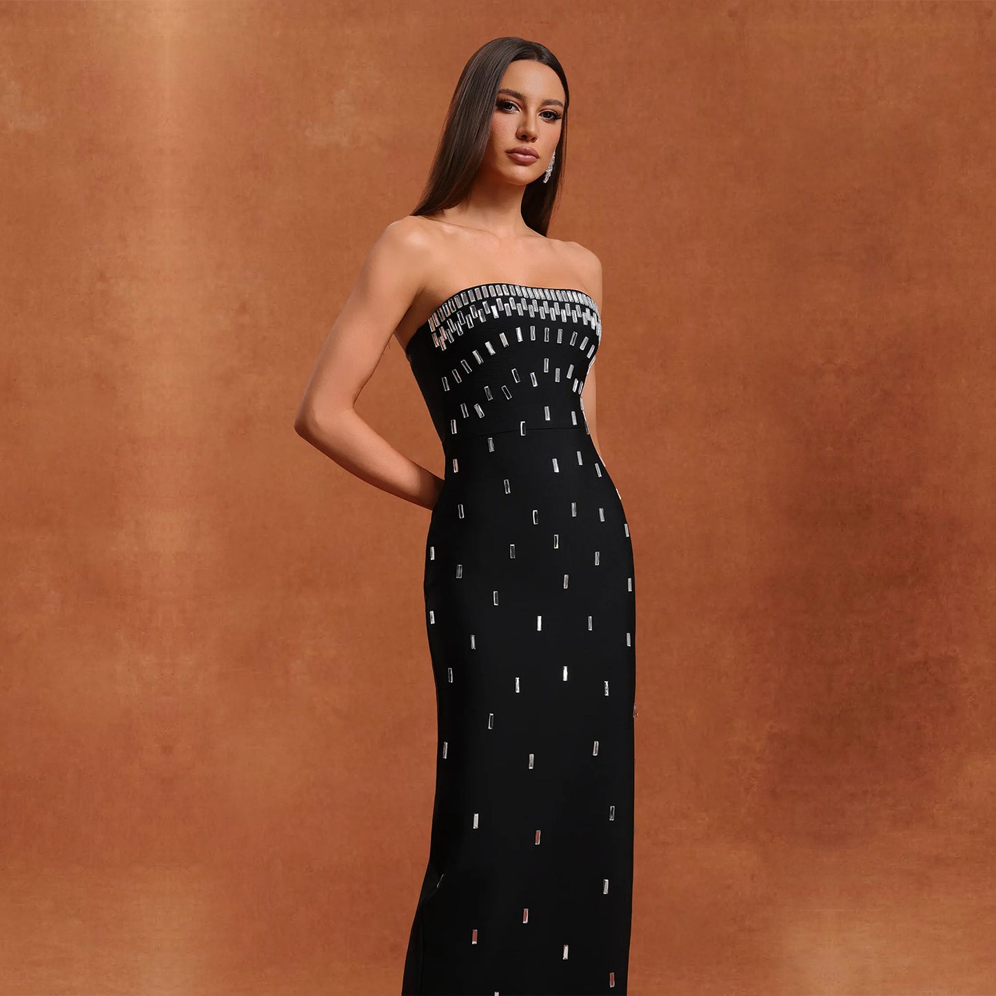 Women Wear Sexy Tube Top High End Drilling Backless Dress