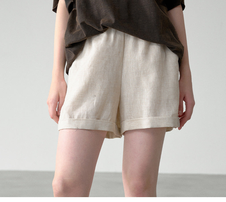 Pure Linen Elastic Waist Shorts Summer Draping Comfort Casual Shorts Breathable Sweat Free Pants
