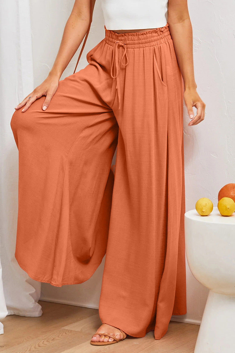 Summer Tied High Waist Wide Leg Pants Women Loose Casual Pants