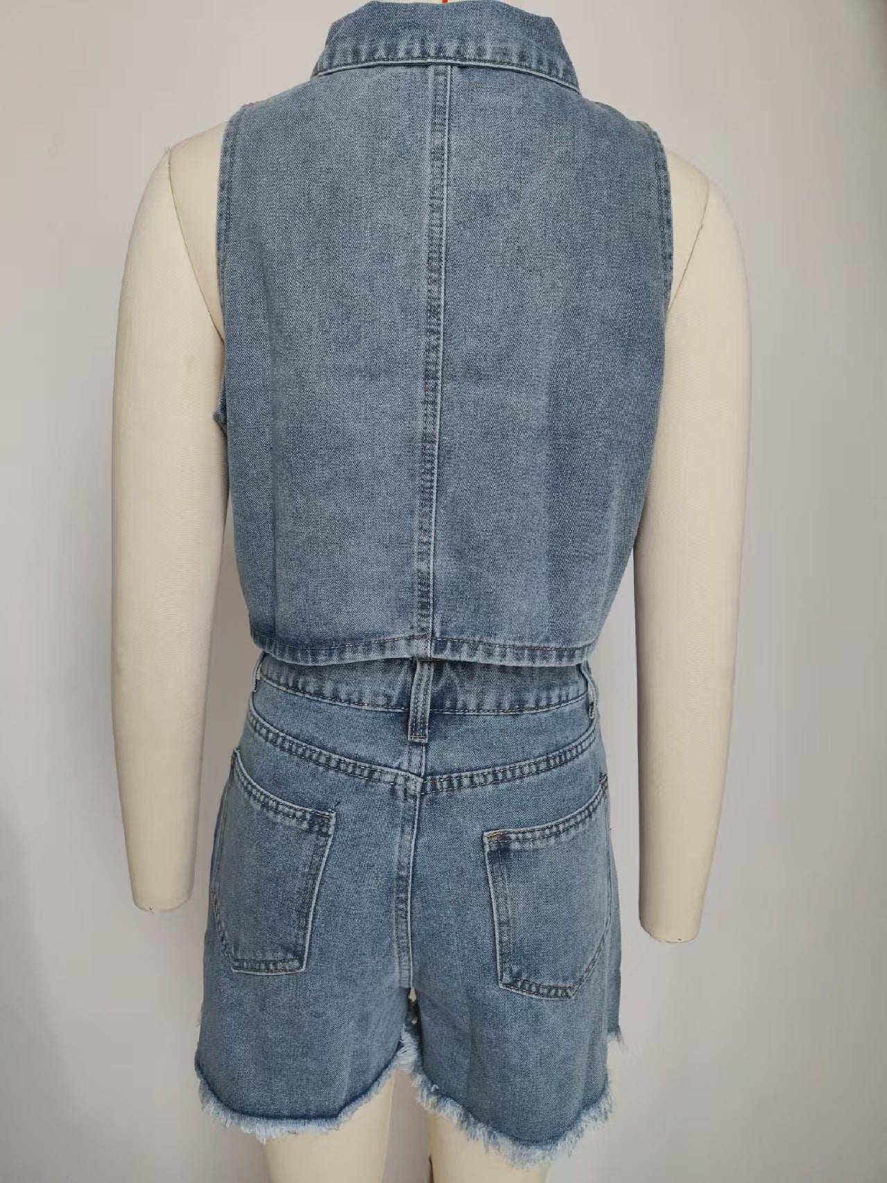 Summer Women Clothing Sexy Slimming Denim Two Piece Sets Vest Shorts