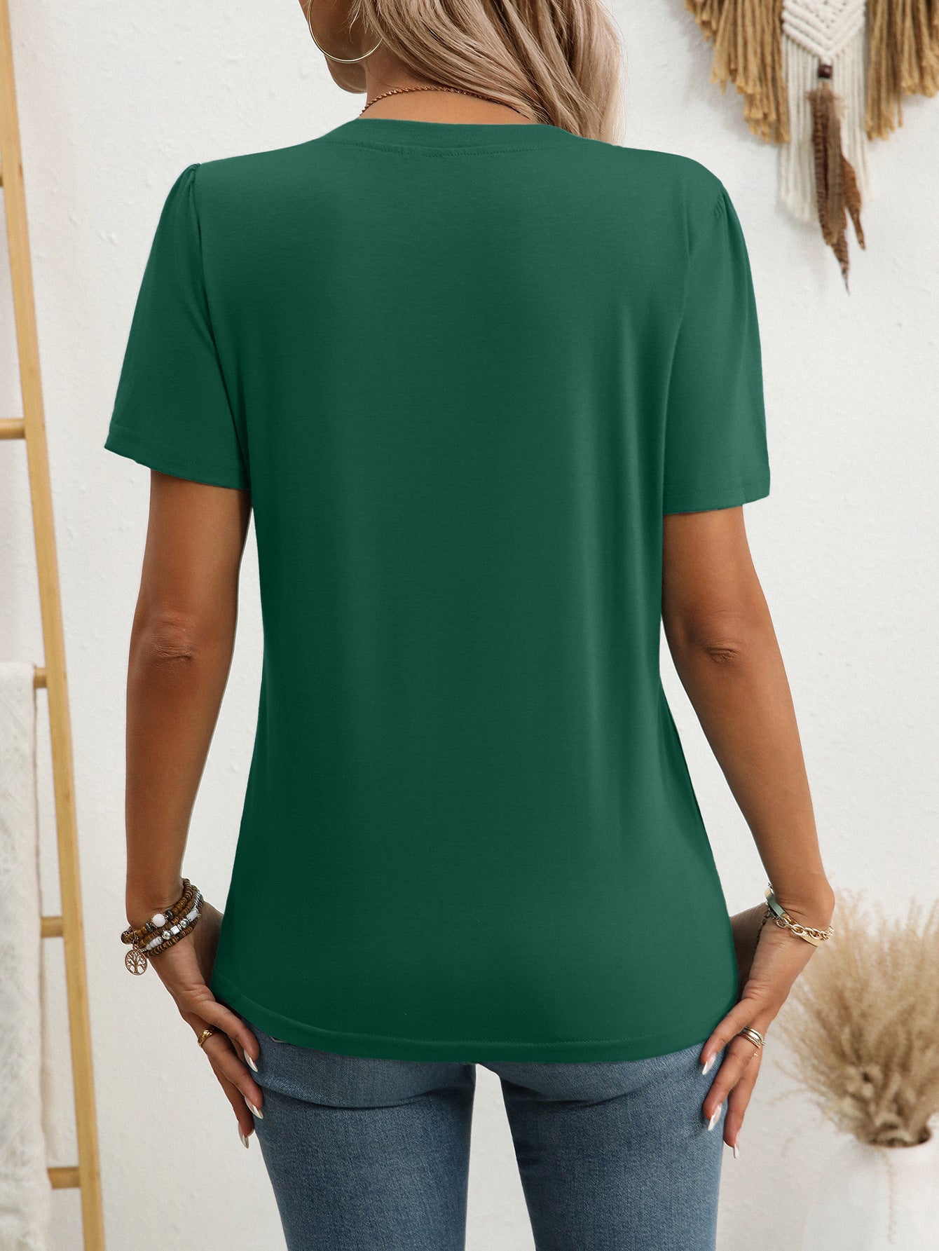Women Clothing Summer Top Solid Color Button Short Sleeve T shirt Women