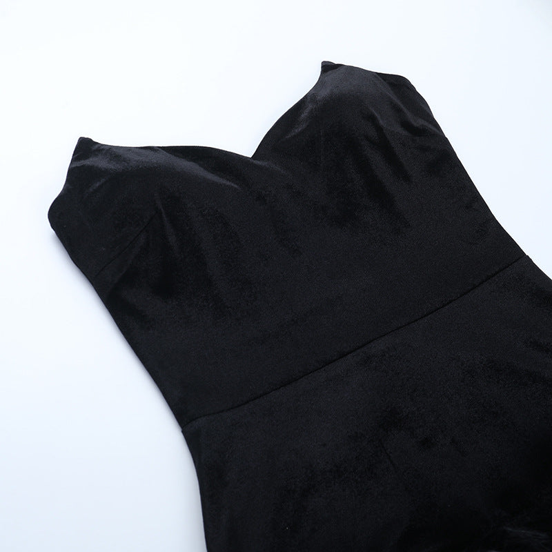 Tube Top Sexy Socialite Furry Hem Short Dress Women