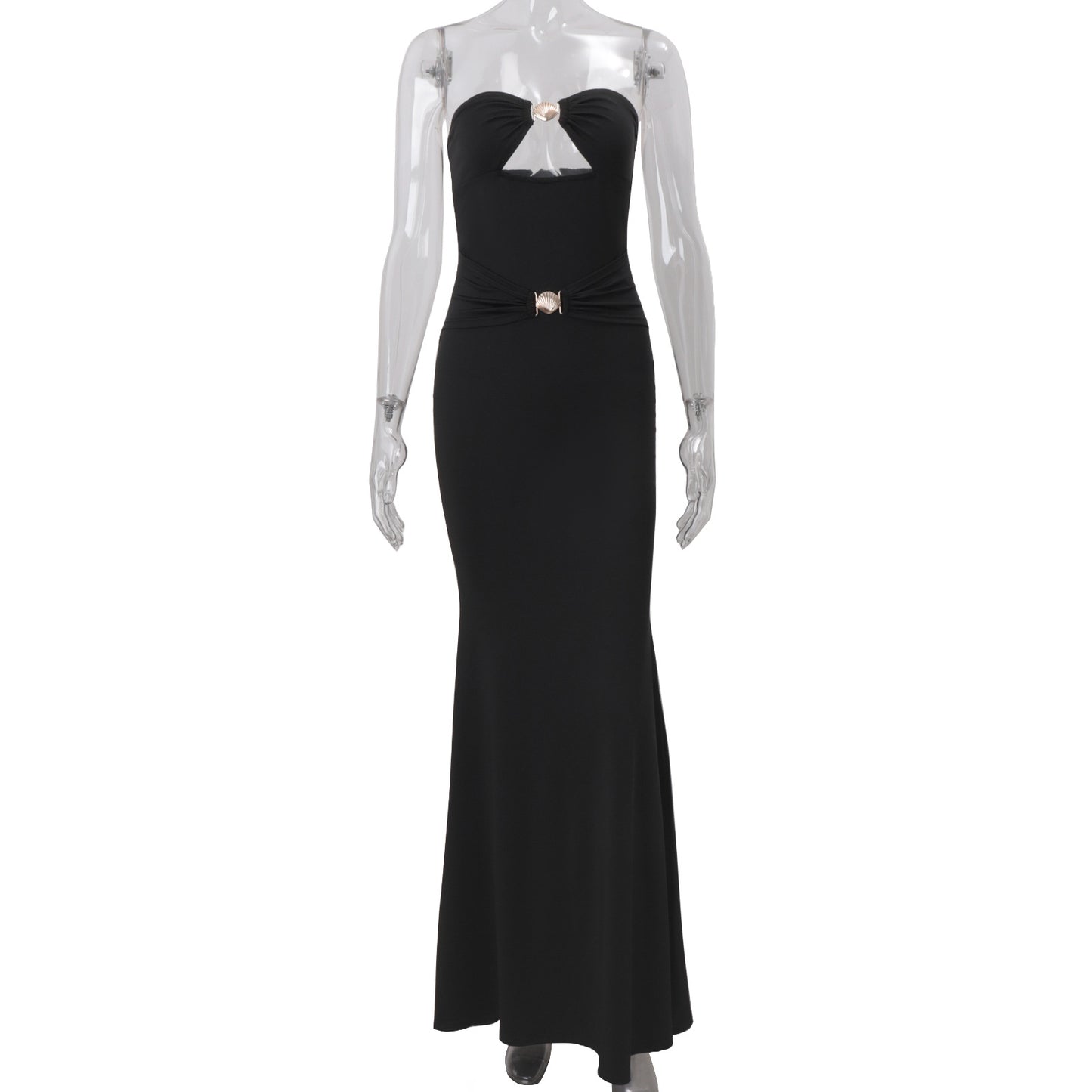 Fall Women Clothing Sexy Bandeau Elegant Solid Color High Waist Sheath Dress