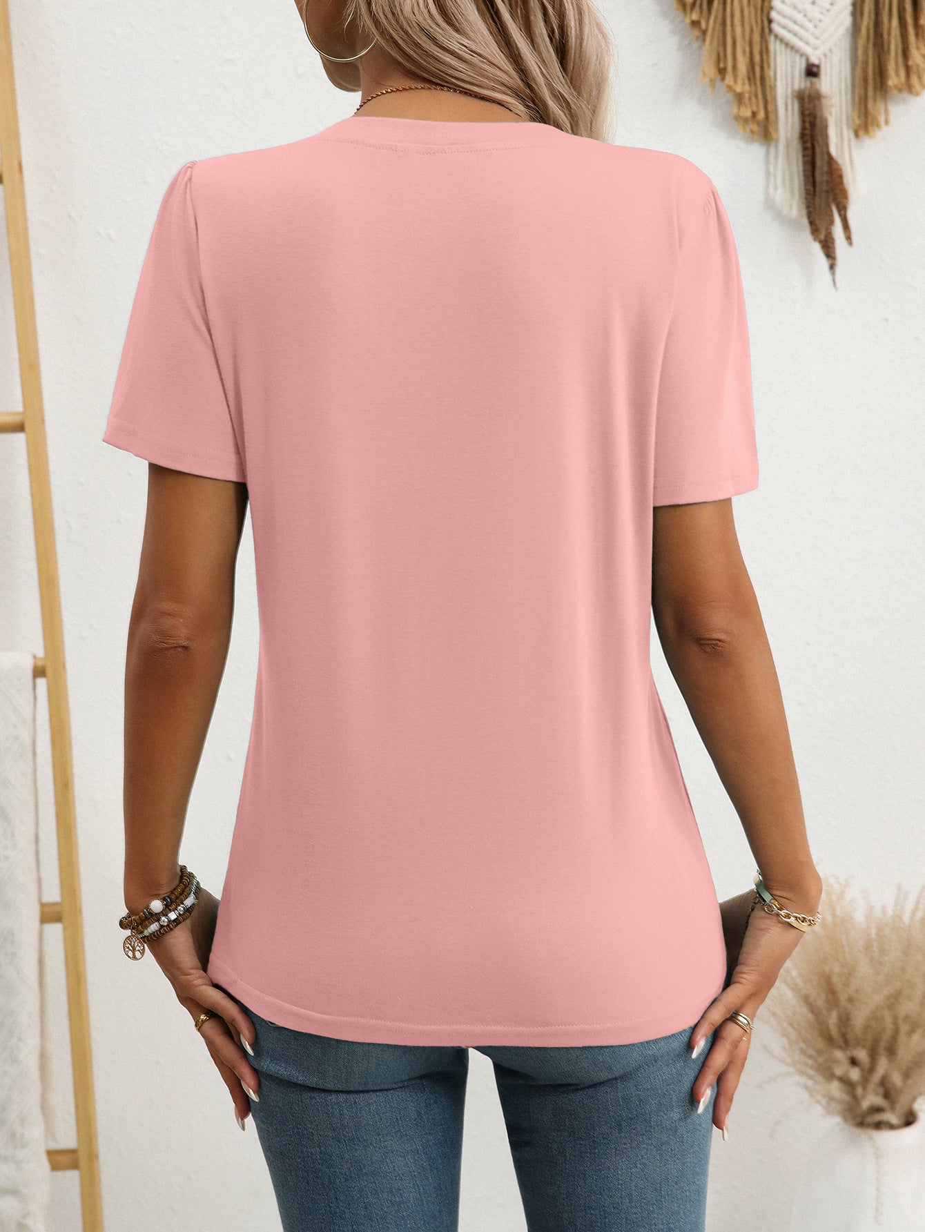 Women Clothing Summer Top Solid Color Button Short Sleeve T shirt Women