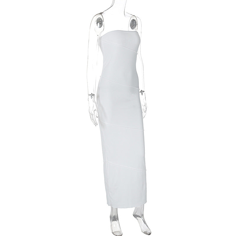 Women Clothing Summer Wrapped Chest Striped Solid Color Sunken Stripe Sleeveless Slim Fit Dress