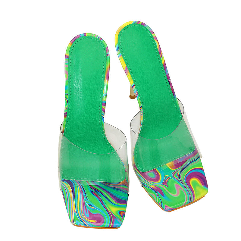 Ladies Heels Spring Summer Casual Comfortable Street All Match Color Diamond Women High Heel Slippers
