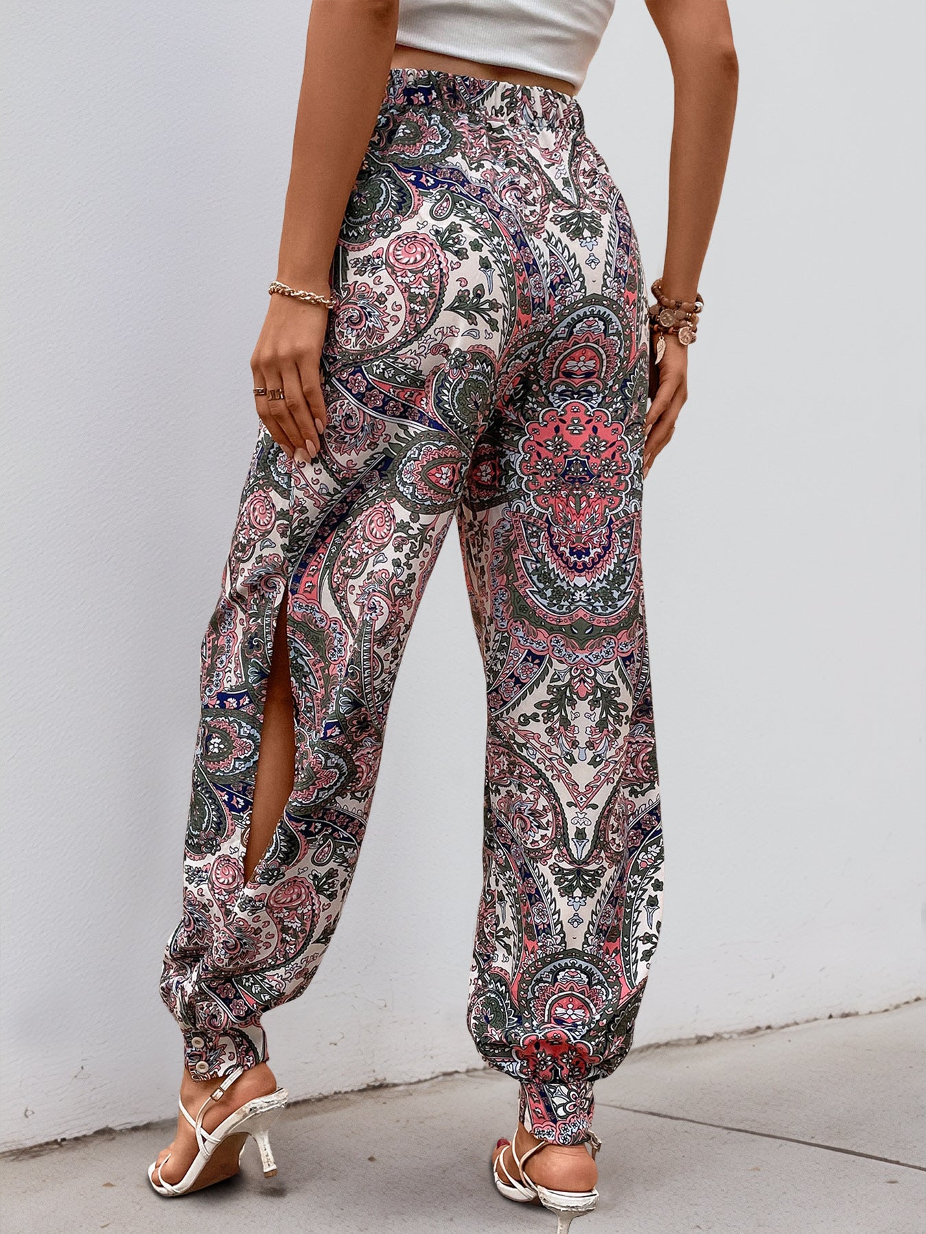 Holiday Travel High Waist Elastic Waist Ethnic Print Loose Bloomers