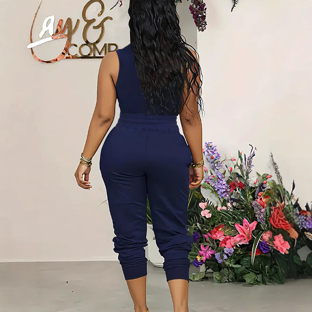 Women Clothing Elegant Vest Pants Sets Casual Solid Color