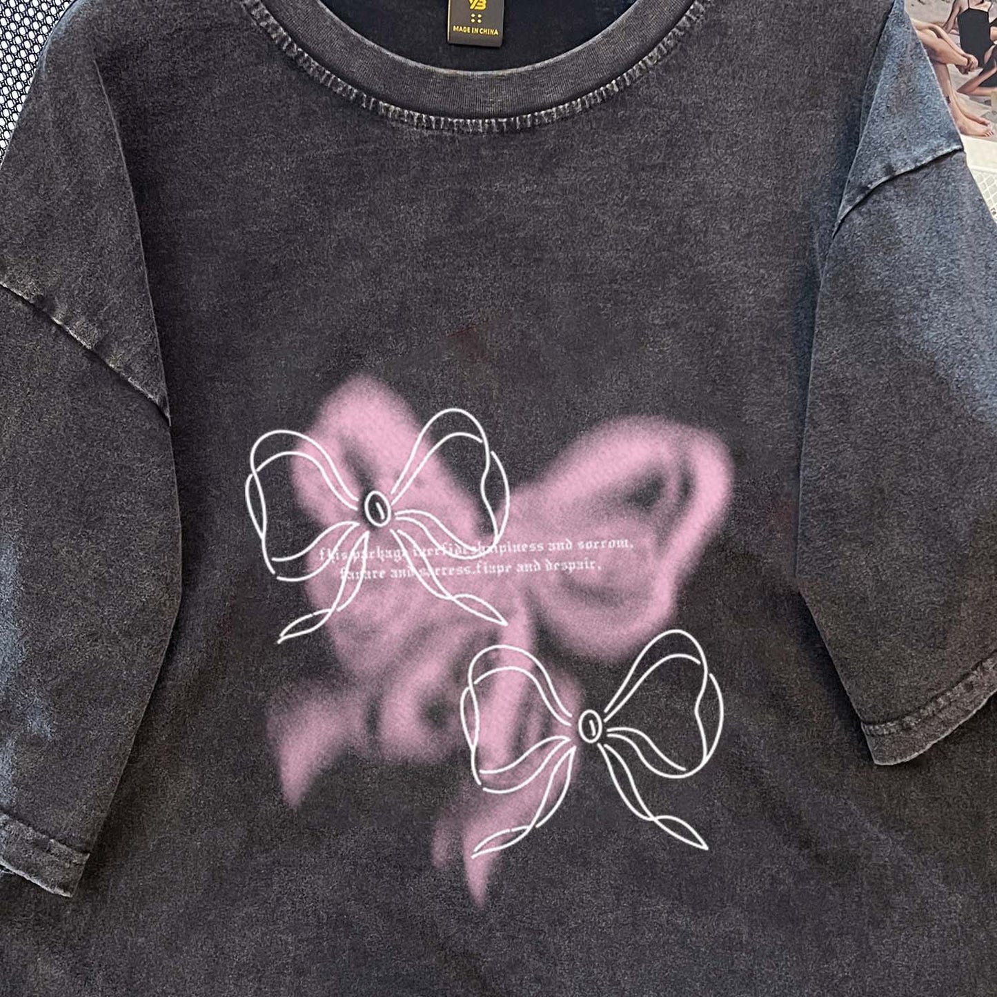 Sweet Cool Advanced Butterfly Washed Distressed Couple Short Sleeve T shirt Men Women Hip Hop National Half Sleeve Top