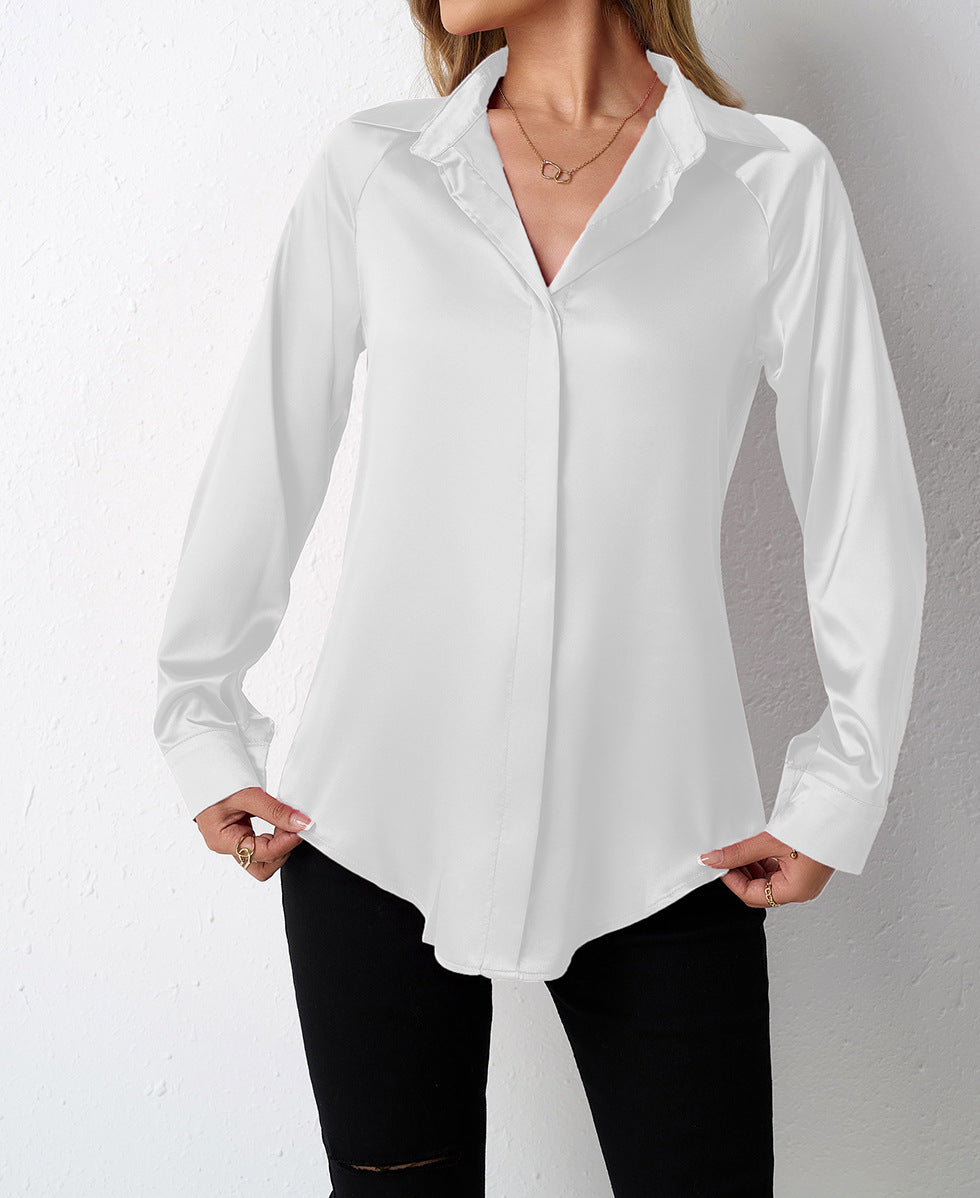 Women Clothing Satin Shirt Women Satin Artificial Silk Shirt Satin Top