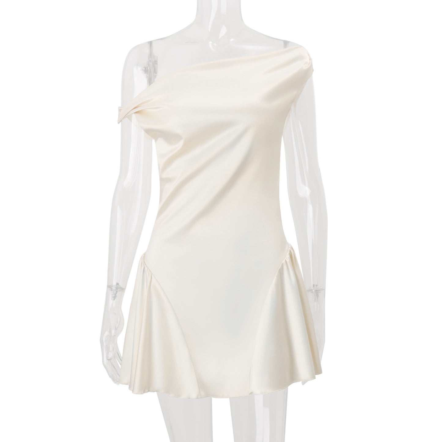 Women Clothing Autumn French Sexy Pure Sweet Waist Controlled Satin Dress