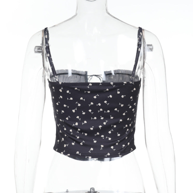 Printed Hollow Out Cutout out Strap Strap Top Women Spring Sexy See through Tube Top
