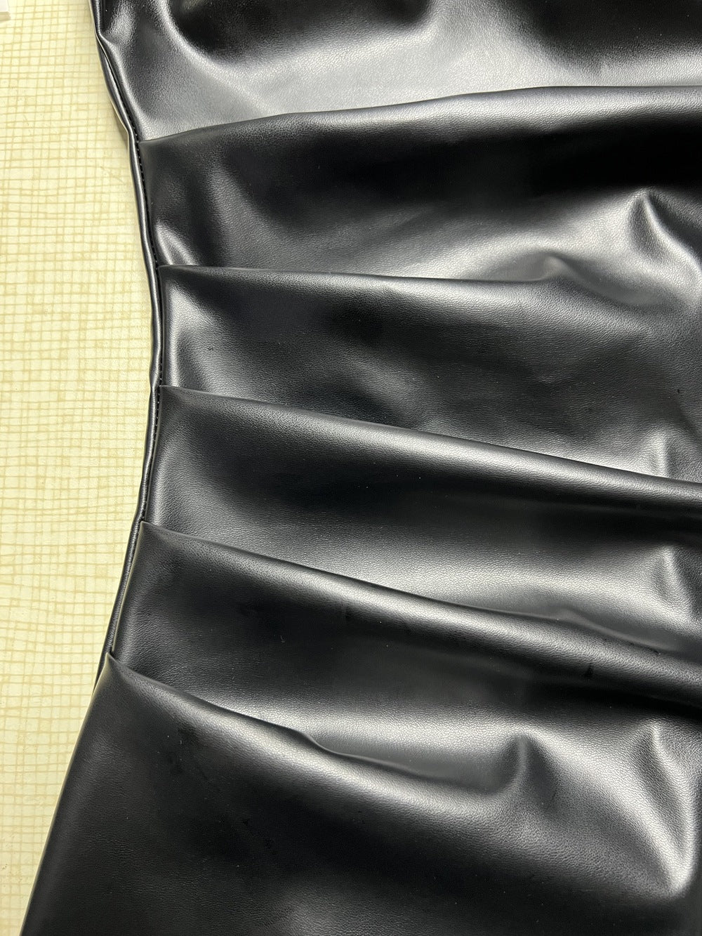 Women Clothing Autumn Winter Stand Collar Sleeveless Pleated Waist Tight Sheath Dress Irregular Asymmetric Faux Leather
