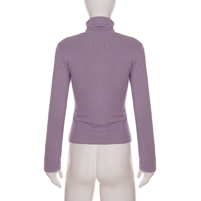Women Turtleneck Solid Color Slim Fit Bottoming Shirt Basic Casual All Matching Tops