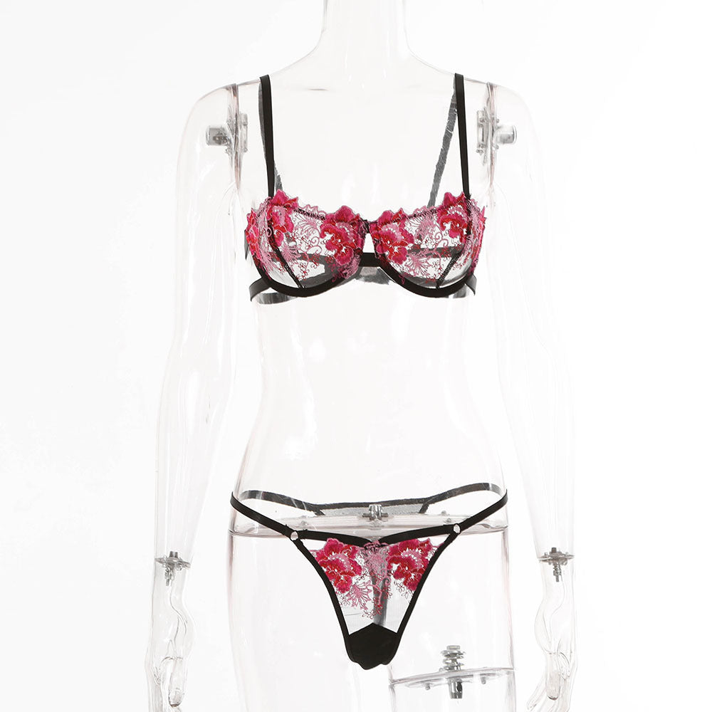 Classic Embroidery Floral Three Color Two Piece Set Sexy Suit