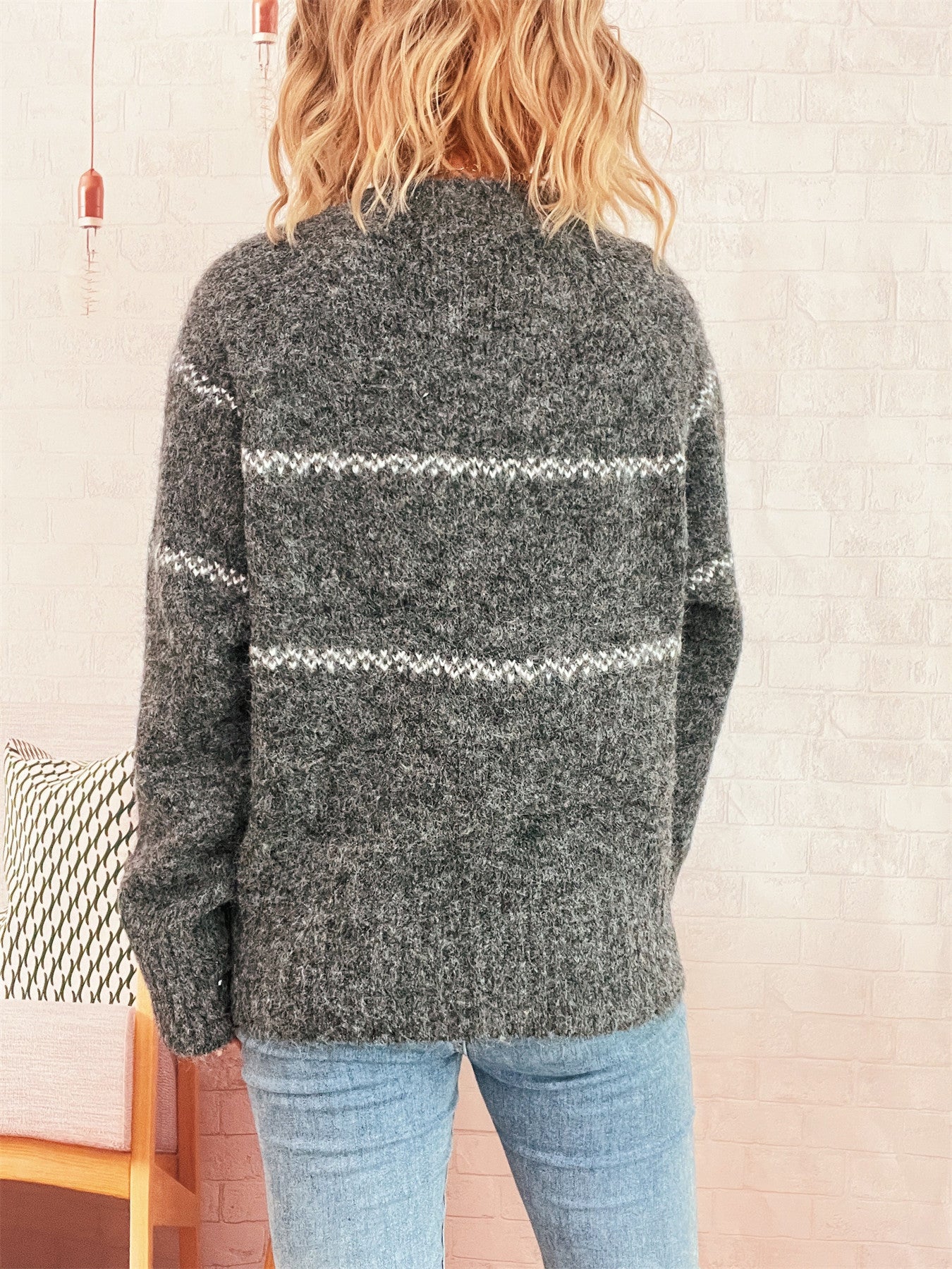 Autumn Winter Clear Cute Floral Embroidery Contrast Color Knitted Pullover Casual Loose Sweater