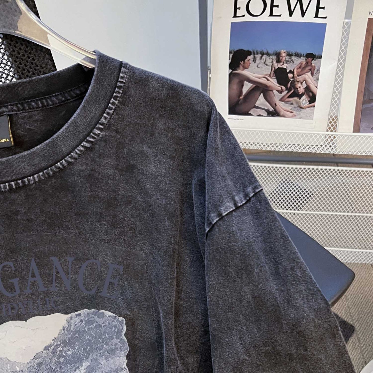 Niche Design Washed Distressed Long T Shirt Women Autumn Loose Short Round Neck Washed Vintage Sweatshirt