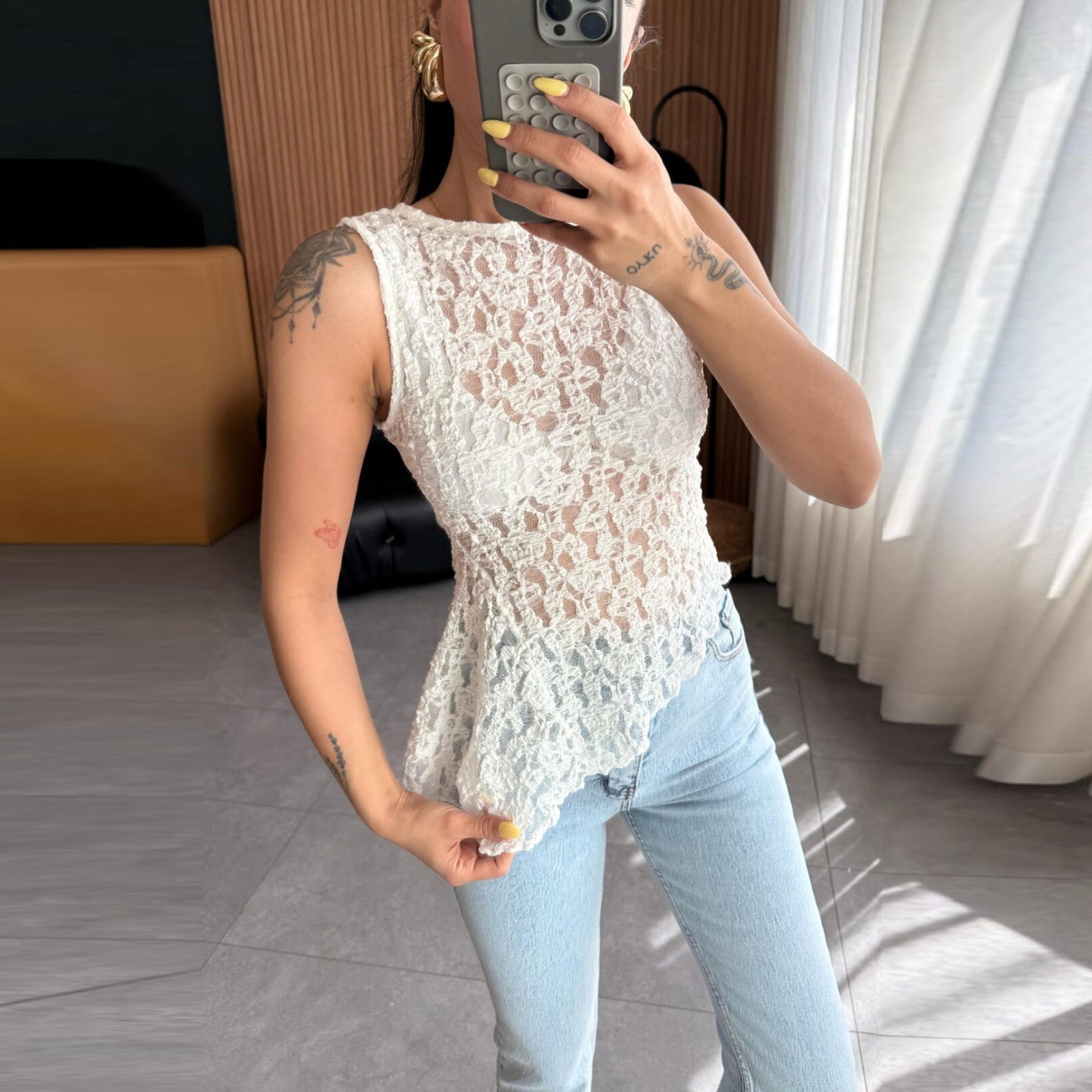 Spring Summer Women Lace Shirt Waist Tight Irregular Asymmetric Oblique Vest Top
