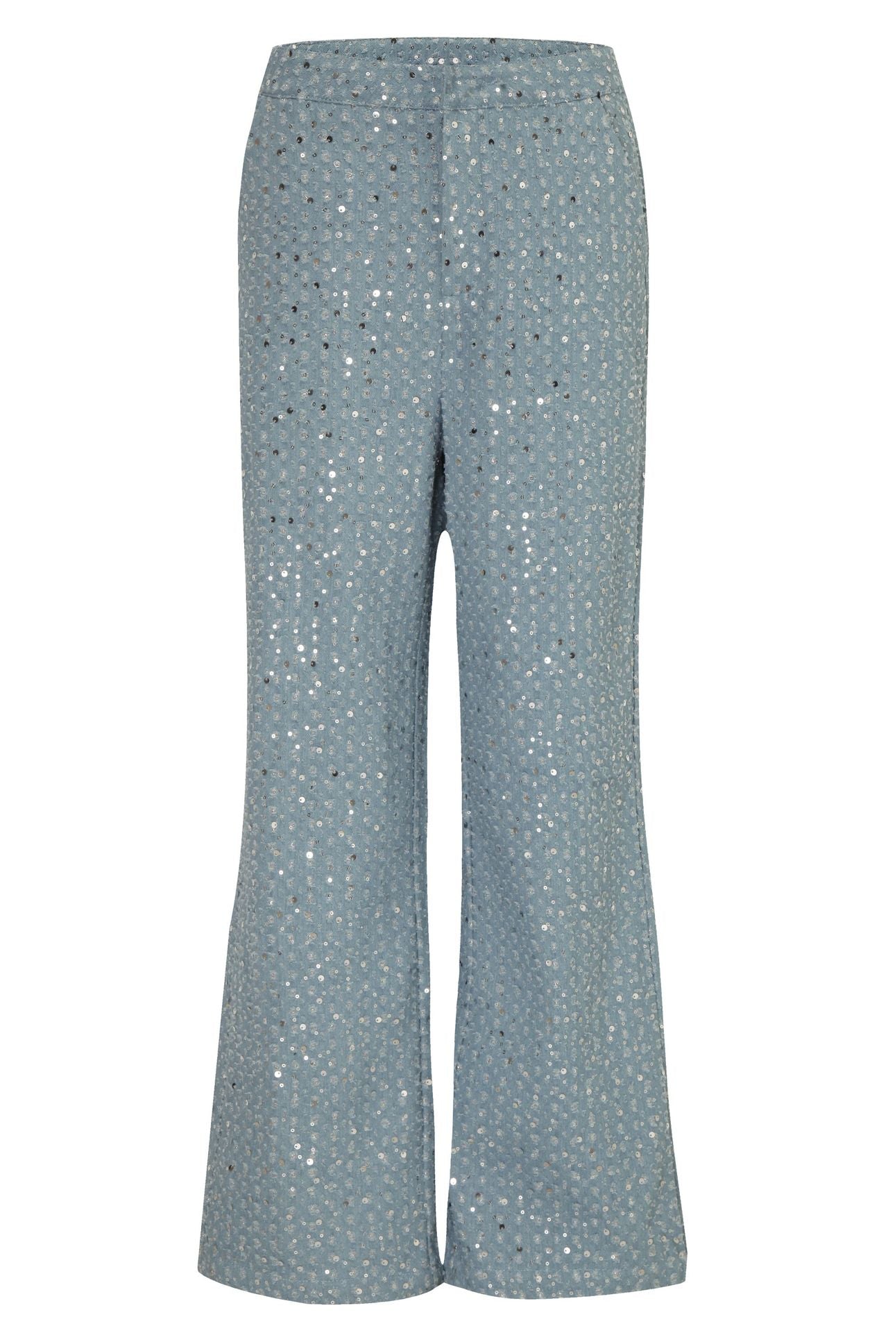 Spring Summer Denim Sequ Tube Top Wide Leg Pants Suit