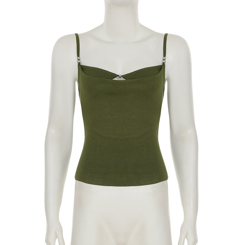 Summer Women Clothing Sneaky Design Sexy Swing Collar Design Hollow Out Cutout Camisole Personality Street Trend
