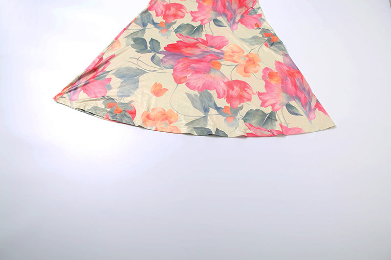 Fall Women Clothing Elegant Slim Fit Scarf Collar Sexy Backless Tube Top Printed Dress Women