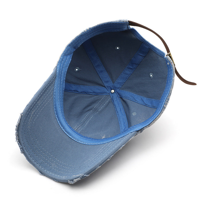 Women Personalized Washed Denim Retro Solid Color Light Board Peaked Cap Outdoor Travel Sun Protection Sunshade Baseball Cap
