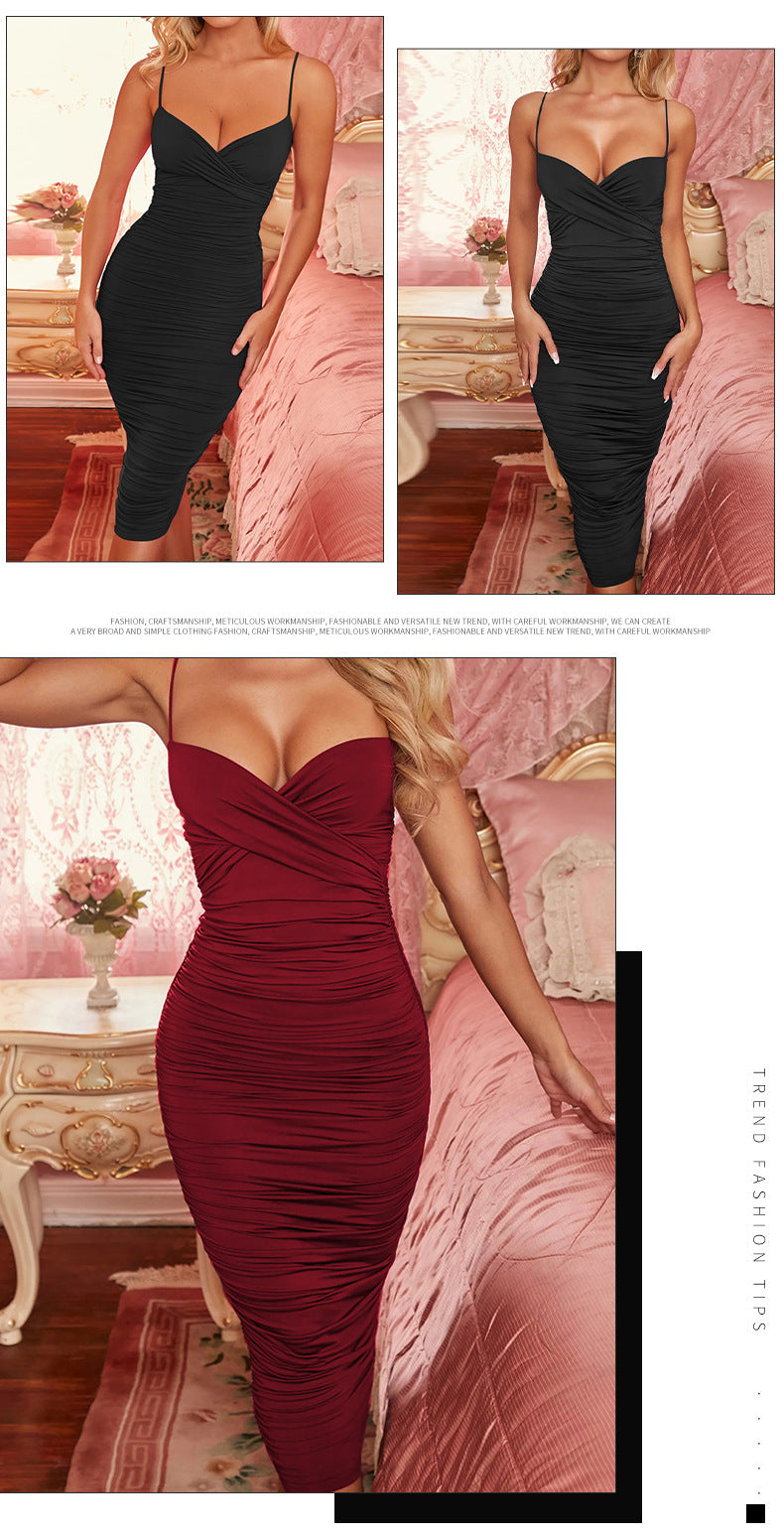 Bandage Same Dress Cheongsam Sexy Backless Long Slim Fit Strappy Low Cut Sheath Dress