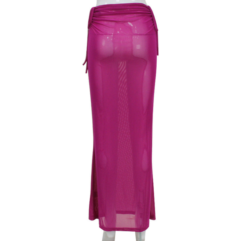 Sexy Women Clothing Mesh See through Pleating Sheath Dress Pure Sexy Skirt Women