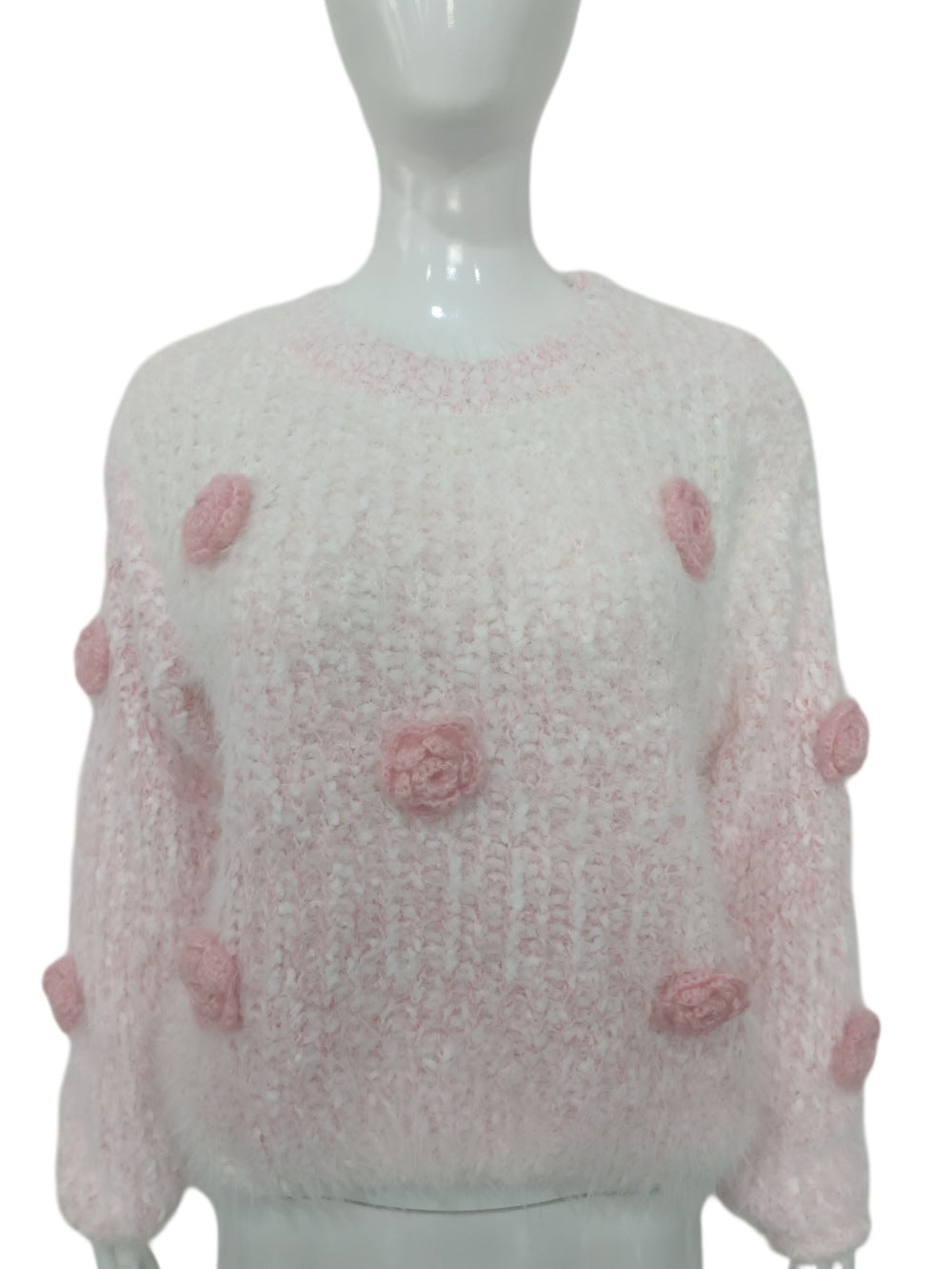 Autumn Winter round Neck Loose Three Dimensional Floral Gradient Sweater Sweet Youthful Looking Soft Glutinous Warm Beautiful Sweater