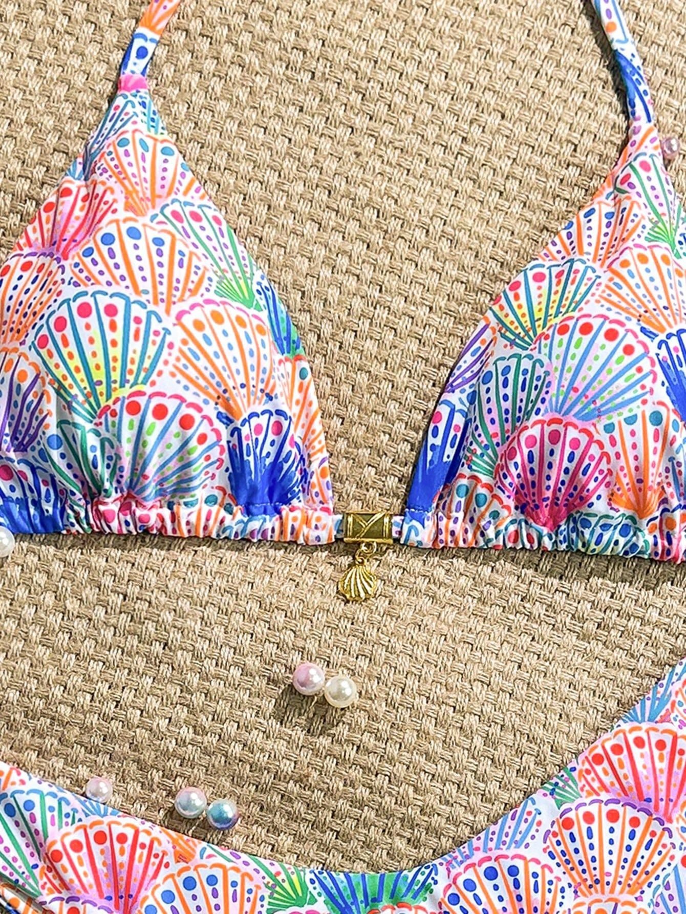 Shell Printed Bikini Sexy Lace up Bikini Lady Simple Split Swimsuit